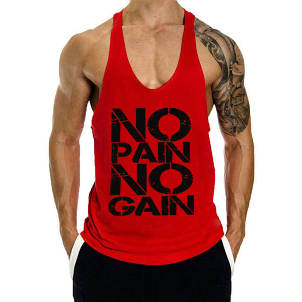 No Pain No Gain Printed Fitness Tank Tops for Men