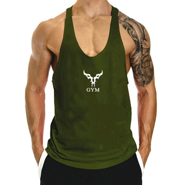 navy green Men's GYM Graphic Fitness Tank Tops