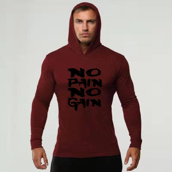 NO PAIN NO GAIN Slim-fit Cotton Long Sleeve Hoodie