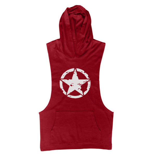 wine red Men's Star Graphic Hooded Tank
