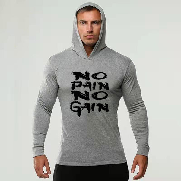 NO PAIN NO GAIN Slim-fit Cotton Long Sleeve Hoodie