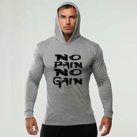 NO PAIN NO GAIN Slim-fit Cotton Long Sleeve Hoodie