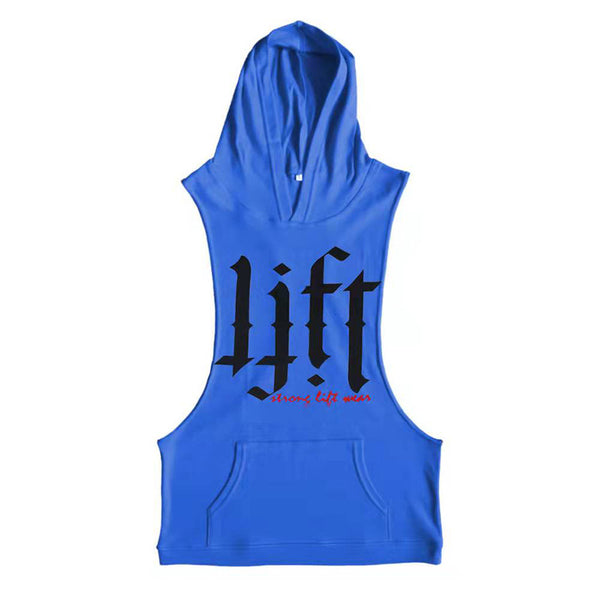 blue LIFT Letter Stringer Hoodie Tank Tops for Gym
