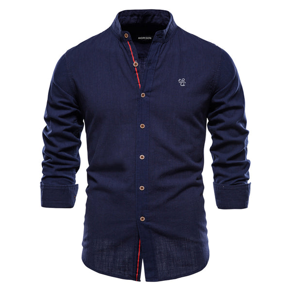 Men's Fashion Business Pure Color Long-Sleeved Shirt