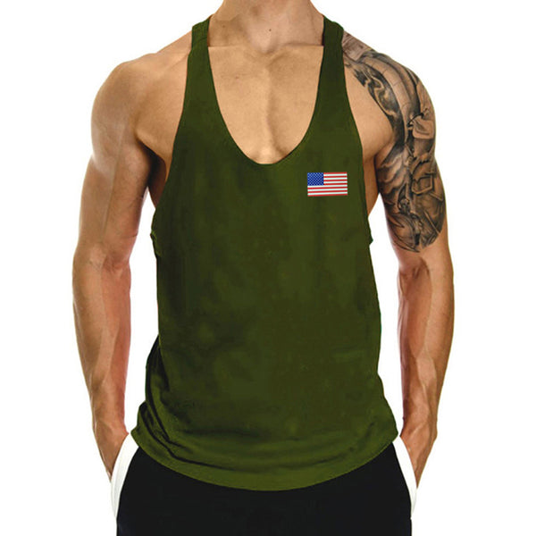 Men's American Flag Fitness Stringer Workout Tank Top
