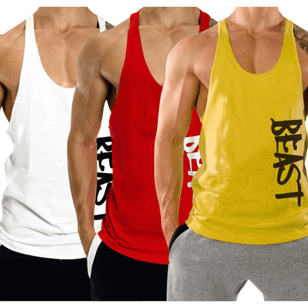 3 PACK Beast Printed Workout Tank Tops Stringers