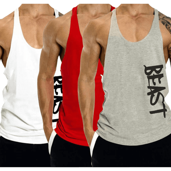 3 PACK Beast Printed Workout Tank Tops Stringers