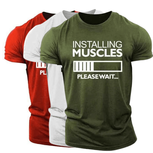 3 Packs INSTALLING MUSCLES Printed Men's Fitness Short Sleeve T-shirt