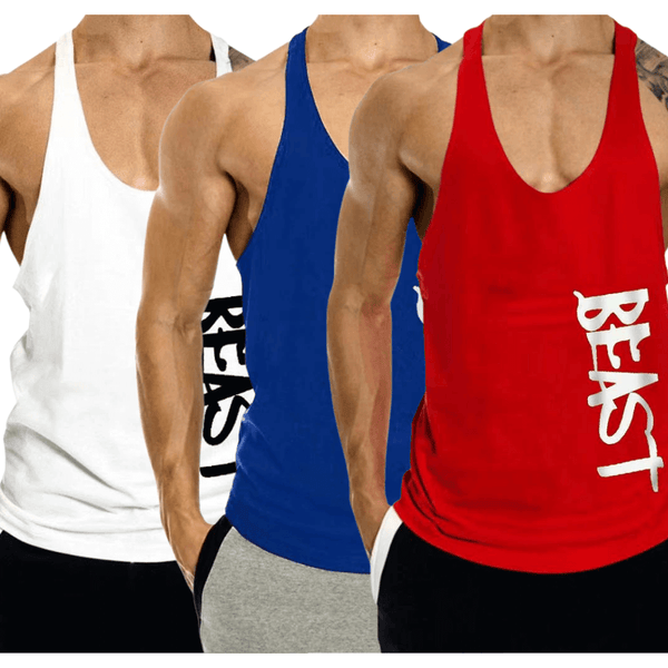 3 PACK Beast Printed Workout Tank Tops Stringers