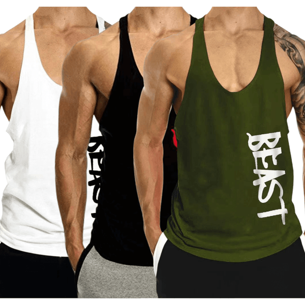 3 PACK Beast Printed Workout Tank Tops Stringers