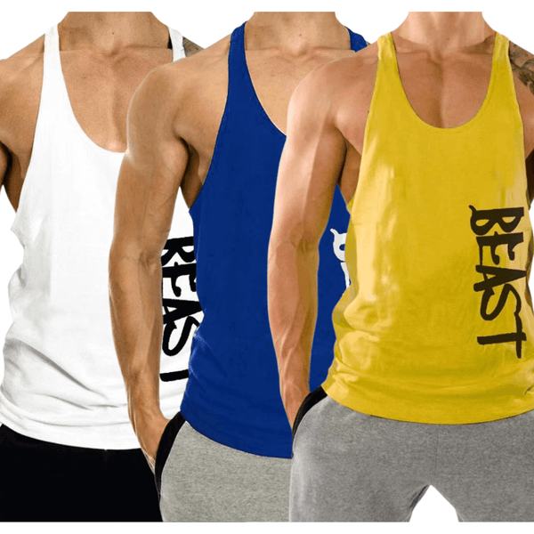 3 PACK Beast Printed Workout Tank Tops Stringers