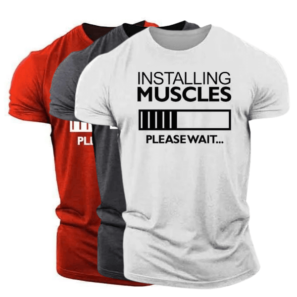 3 Packs INSTALLING MUSCLES Printed Men's Fitness Short Sleeve T-shirt