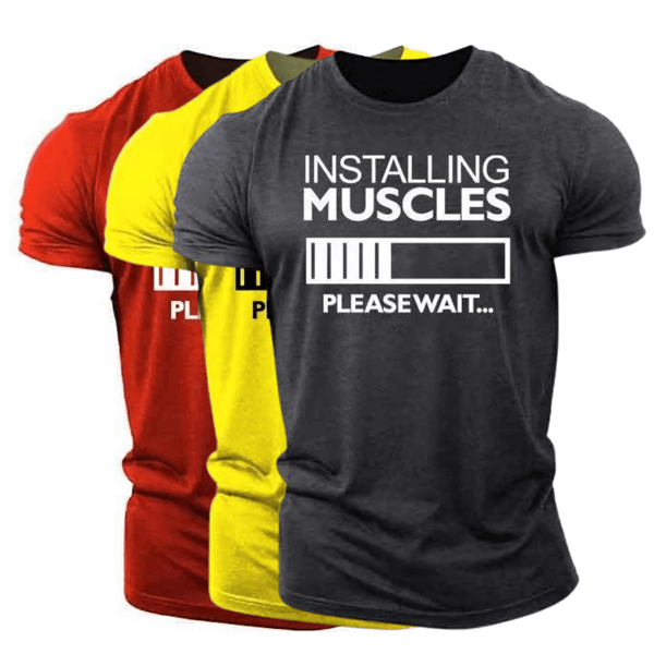 3 Packs INSTALLING MUSCLES Printed Men's Fitness Short Sleeve T-shirt